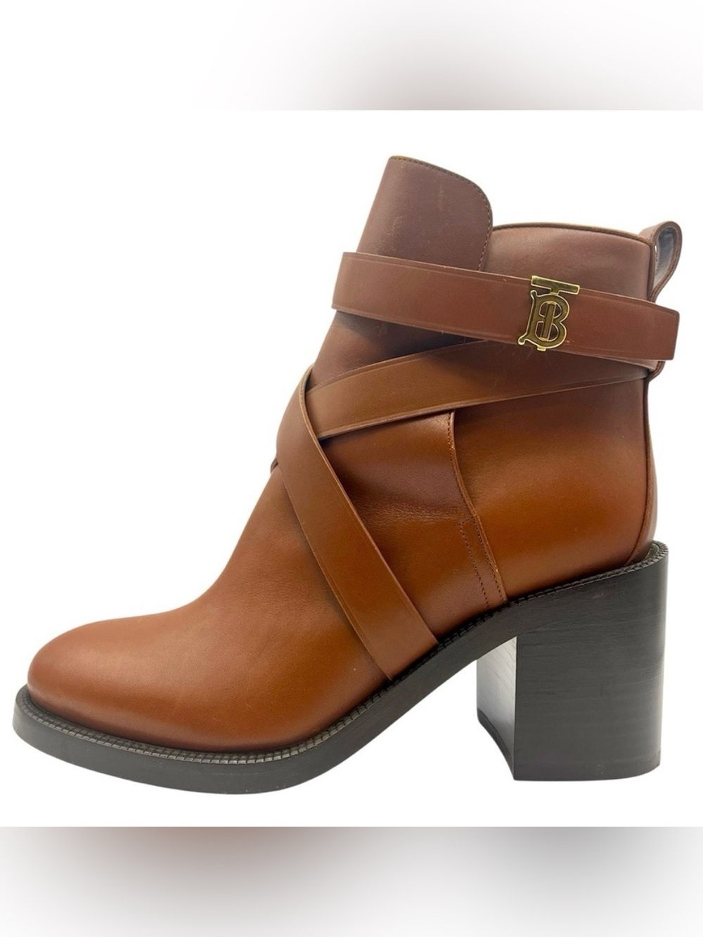 BURBERRY Pryle TB Monogram Leather Ankle Boots Brown Size 37EU 7US